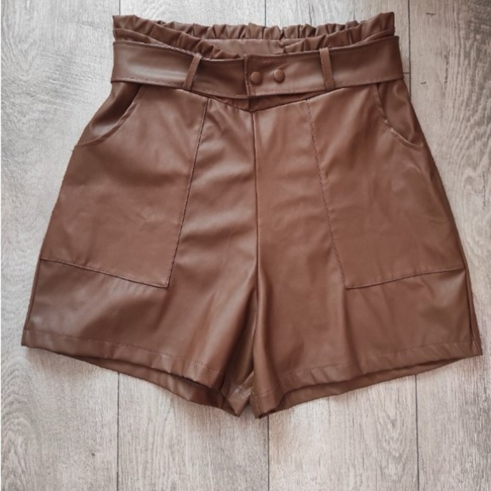 NWT ASOS Brown High Waist Vegan Leather Shorts